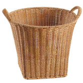 Luxury convex plastic rattan-style storage basket with handles, perfect for organizing household essentials with elegance and style.